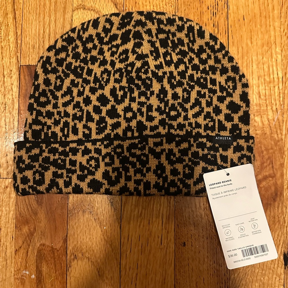 Athleta Black and Tan Leopard Beanie
